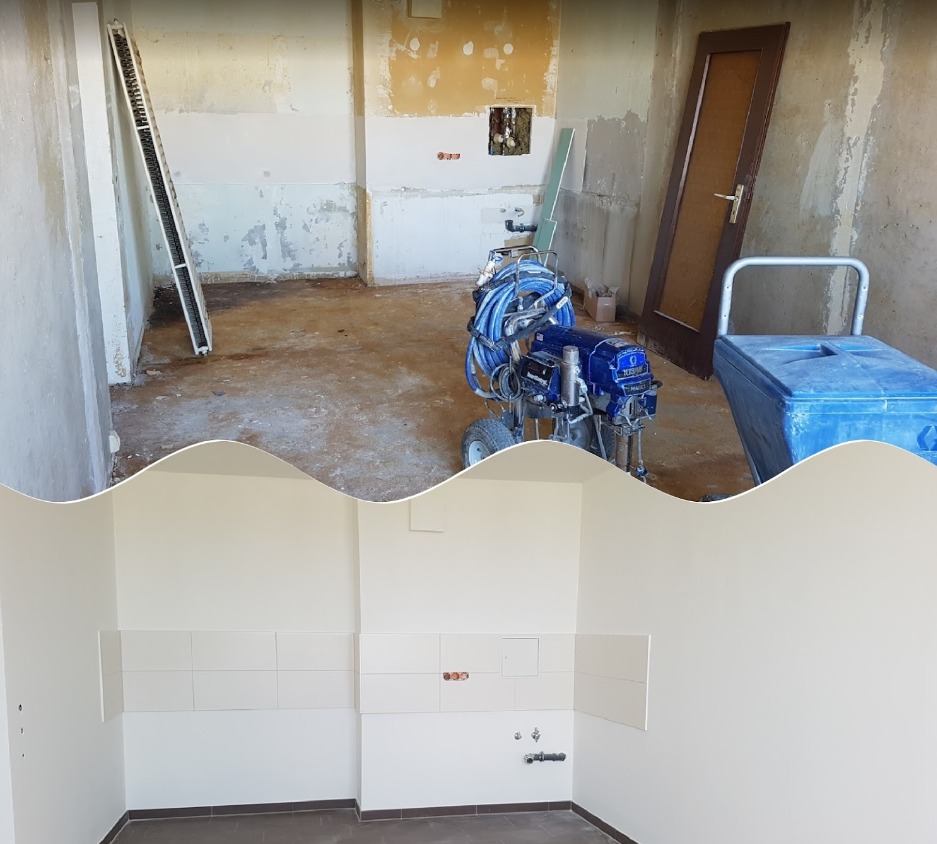 Tapezierarbeiten – Küche vorher  nacher